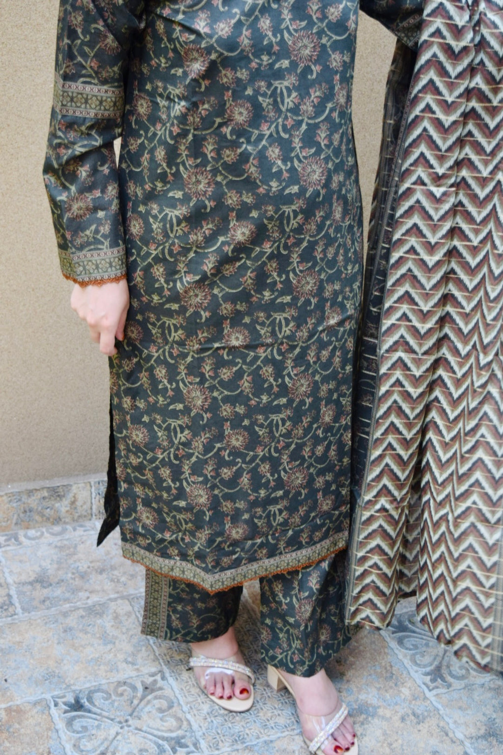 Olive Mystique Premium Textured Luxury Lawn 3-Piece Stitched LAWN-021
