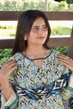 ZAREV Azure Ikat — Luxury Printed & Lacework Lawn 3-Piece Suit