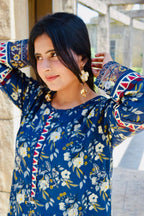 ZAREV – Indigo Blue Embroidered Lawn 3-Piece Suit with Mustard Dupatta