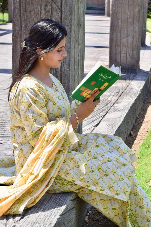 ZAREV – Sun-Kissed Petals: Lemon Yellow Floral Lawn 3-Piece Stitched Suit
