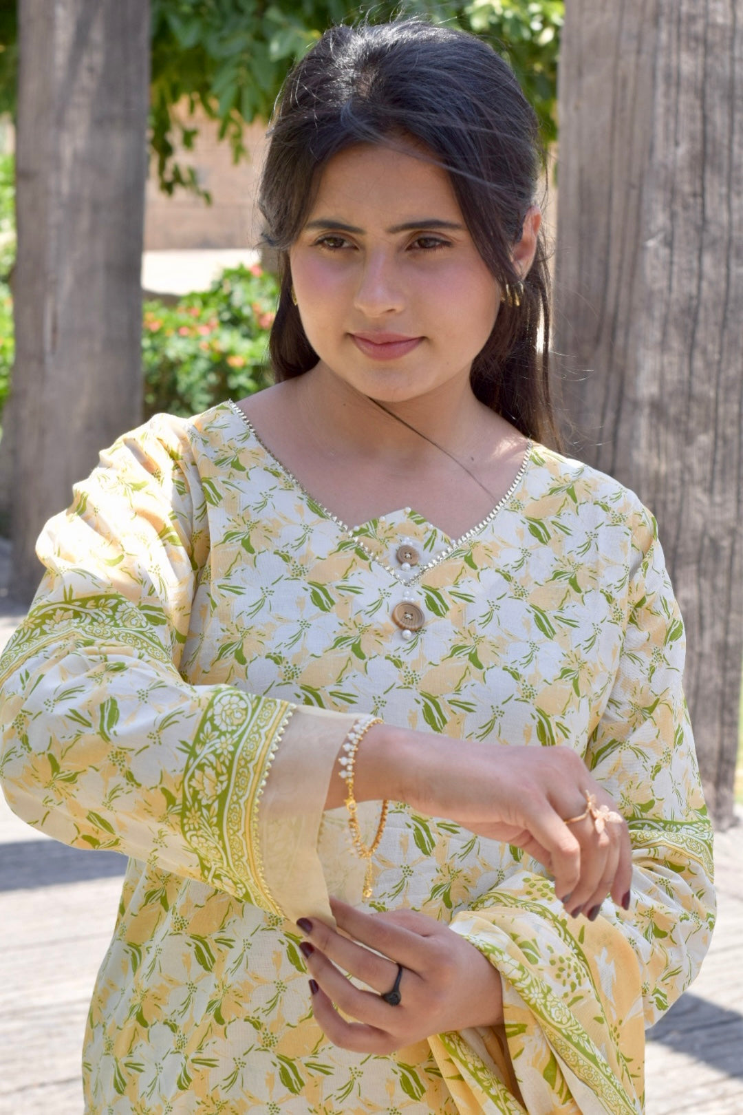 ZAREV – Sun-Kissed Petals: Lemon Yellow Floral Lawn 3-Piece Stitched Suit