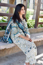 ZAREV Azure Ikat — Luxury Printed & Lacework Lawn 3-Piece Suit
