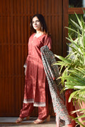 ZAREV – Azure Ikat: Maroon Geometric Motif Lawn 3-Piece Stitched Suit