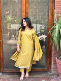 ZAREV – Mustard Blossom: Olive Mustard Floral Lawn 3-Piece Stitched Suit
