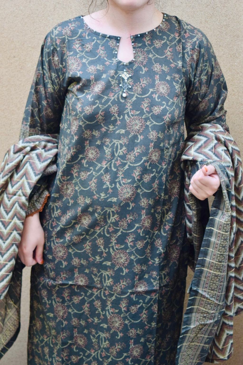 Olive Mystique Premium Textured Luxury Lawn 3-Piece Stitched LAWN-021
