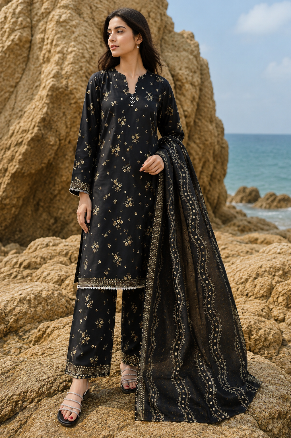 Midnight Gilded Premium Textured Luxury Lawn 3-Piece Stitched LAWN-22
