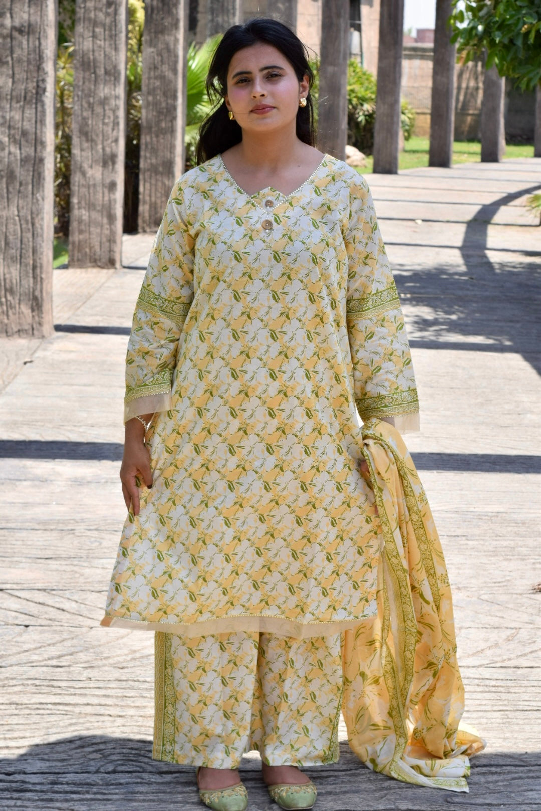 ZAREV – Sun-Kissed Petals: Lemon Yellow Floral Lawn 3-Piece Stitched Suit
