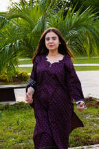 ZAREV – Royal Plum Geometric Lawn 3-Piece Stitched Suit
