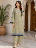 ZAREV – Sage Green & Navy Blue Block Printed Lawn 2-Piece Stitched Suit