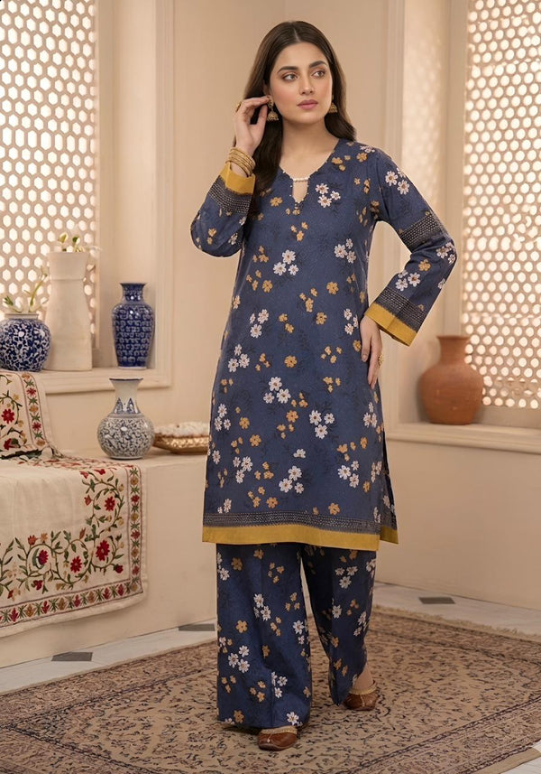 ZAREV – Navy Blue Floral Printed Lawn 2-Piece Stitched Suit