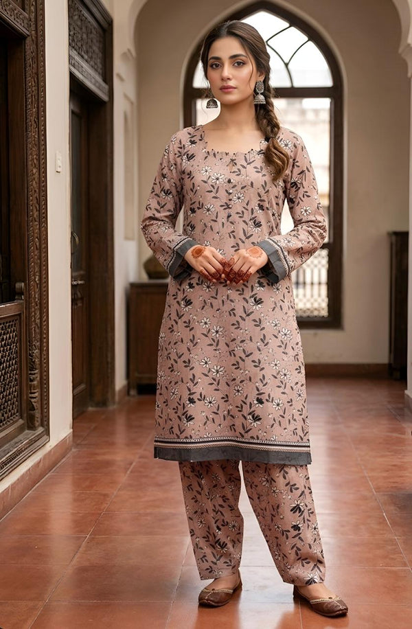 ZAREV – Dusty Rose Floral Sketch Lawn 2-Piece Stitched Suit
