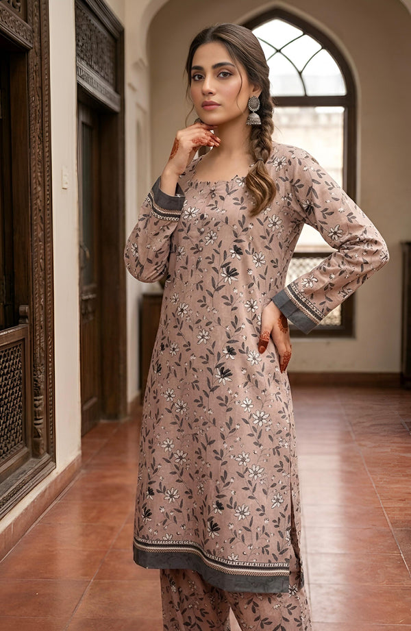 ZAREV – Dusty Rose Floral Sketch Lawn 2-Piece Stitched Suit