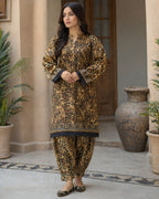 ZAREV – Mustard & Black Cheetah Motif Lawn 2-Piece Stitched Suit