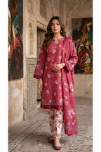 ZAREV – Rose Pink Floral Printed Lawn 3-Piece Festive Suit