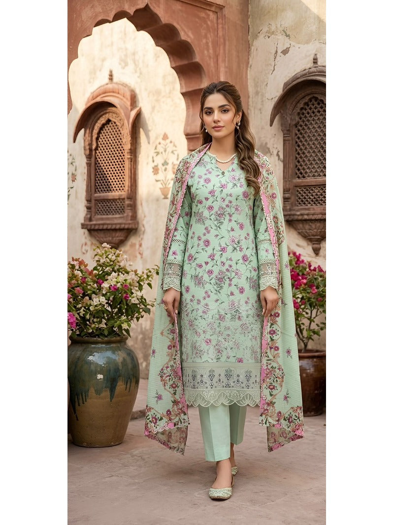 ZAREV Bloom — Mint Green Embroidered Lawn 3-Piece Suit with Printed Voile Dupatta