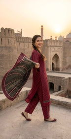 ZAREV – Mirha: Maroon Polka Motif Lawn 3-Piece Stitched Suit