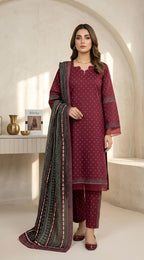 ZAREV – Mirha: Maroon Polka Motif Lawn 3-Piece Stitched Suit
