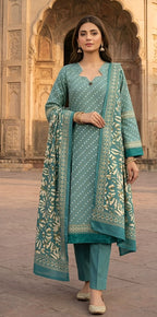 ZAREV Teal Grace – Premium Printed Luxury Lawn 3-Piece Stitched Ensemble