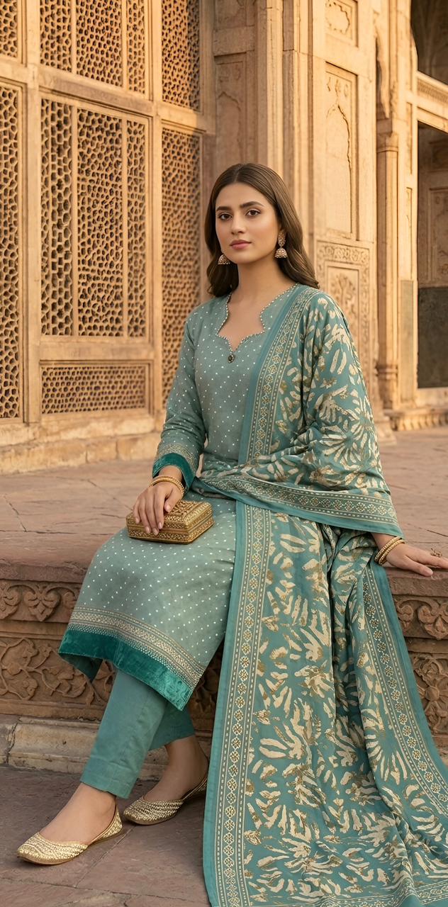 ZAREV Teal Grace – Premium Printed Luxury Lawn 3-Piece Stitched Ensemble