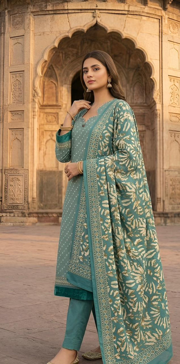 ZAREV Teal Grace – Premium Printed Luxury Lawn 3-Piece Stitched Ensemble