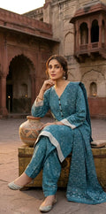 ZAREV Ocean Mist – Premium Textured Luxury Lawn 3-Piece Stitched Ensemble