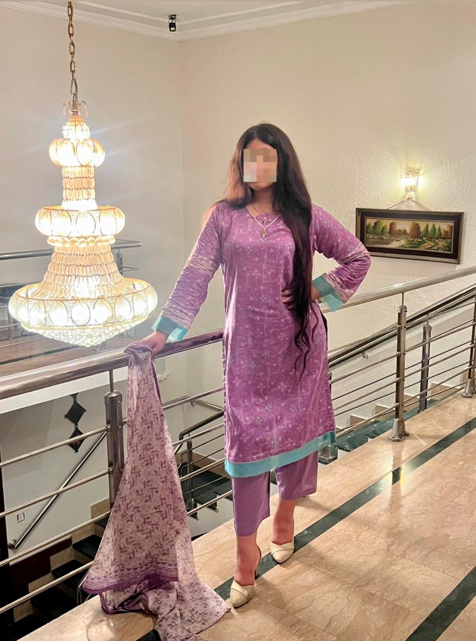 ZAREV Soft Lilac Printed Lawn 3PC Suit with Aqua Border Details