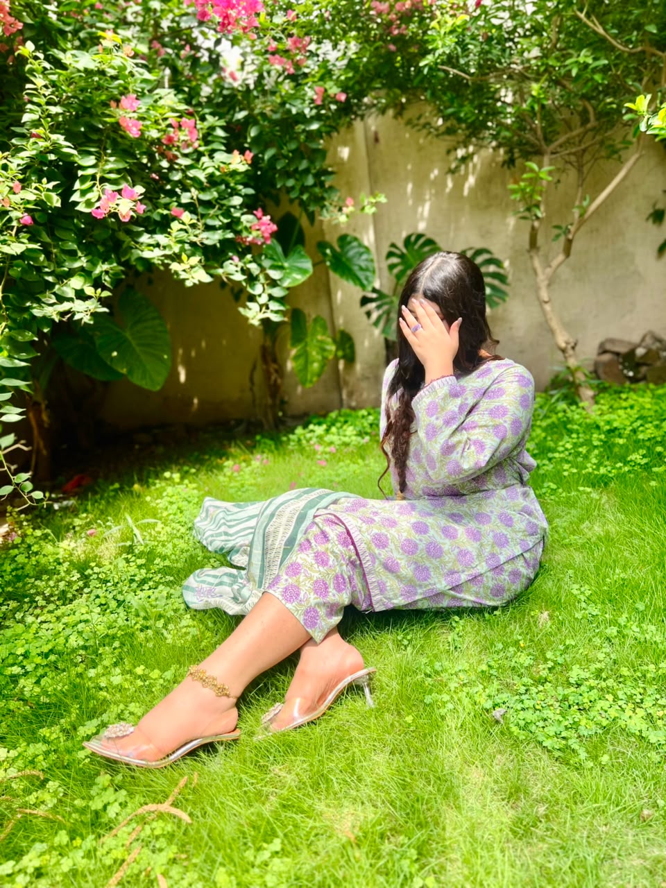 ZAREV Purple Floral Printed Lawn 3PC Suit with Sea Green Dupatta