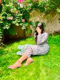 ZAREV Purple Floral Printed Lawn 3PC Suit with Sea Green Dupatta