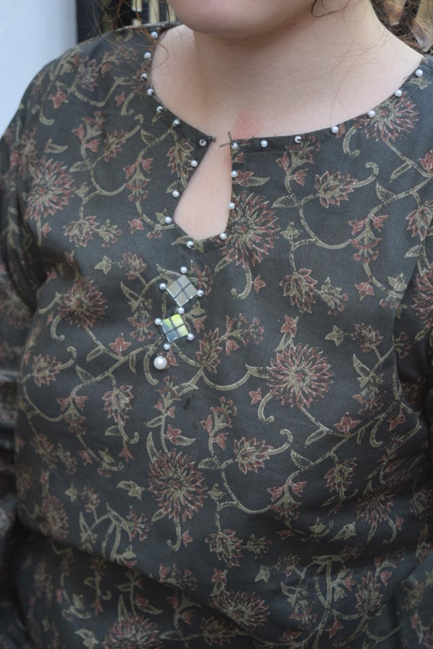 ZAREV Charcoal Green Botanical Printed Stitched Lawn Collection
