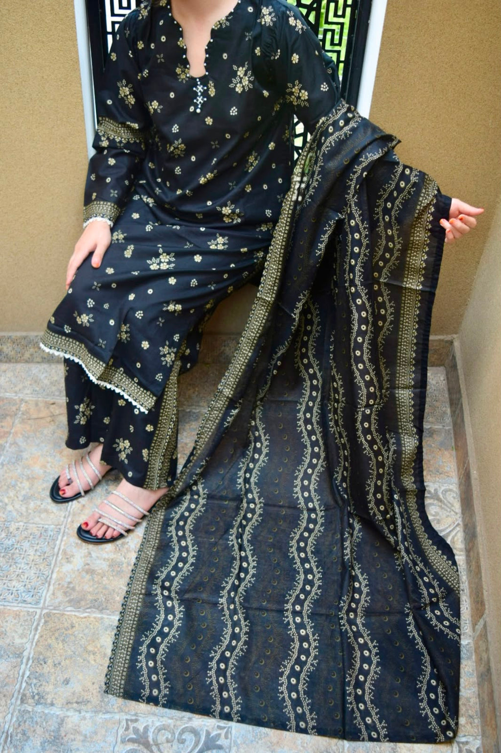 ZAREV Midnight Black Gold Motif Stitched Lawn Collection