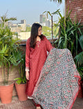 ZAREV Rust Maroon Printed 3-Piece Stitched Lawn Suit