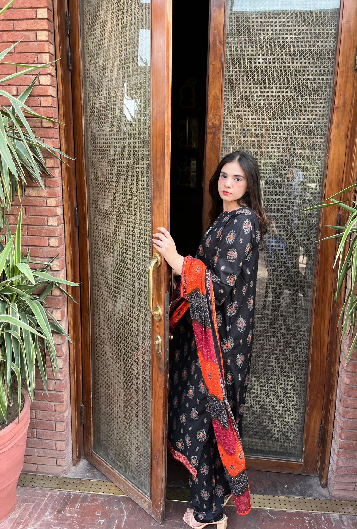 ZAREV Black Ethnic Printed 3-Piece Stitched Lawn Suit with Chunri Dupatta