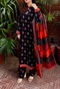 ZAREV Black Ethnic Printed 3-Piece Stitched Lawn Suit with Chunri Dupatta