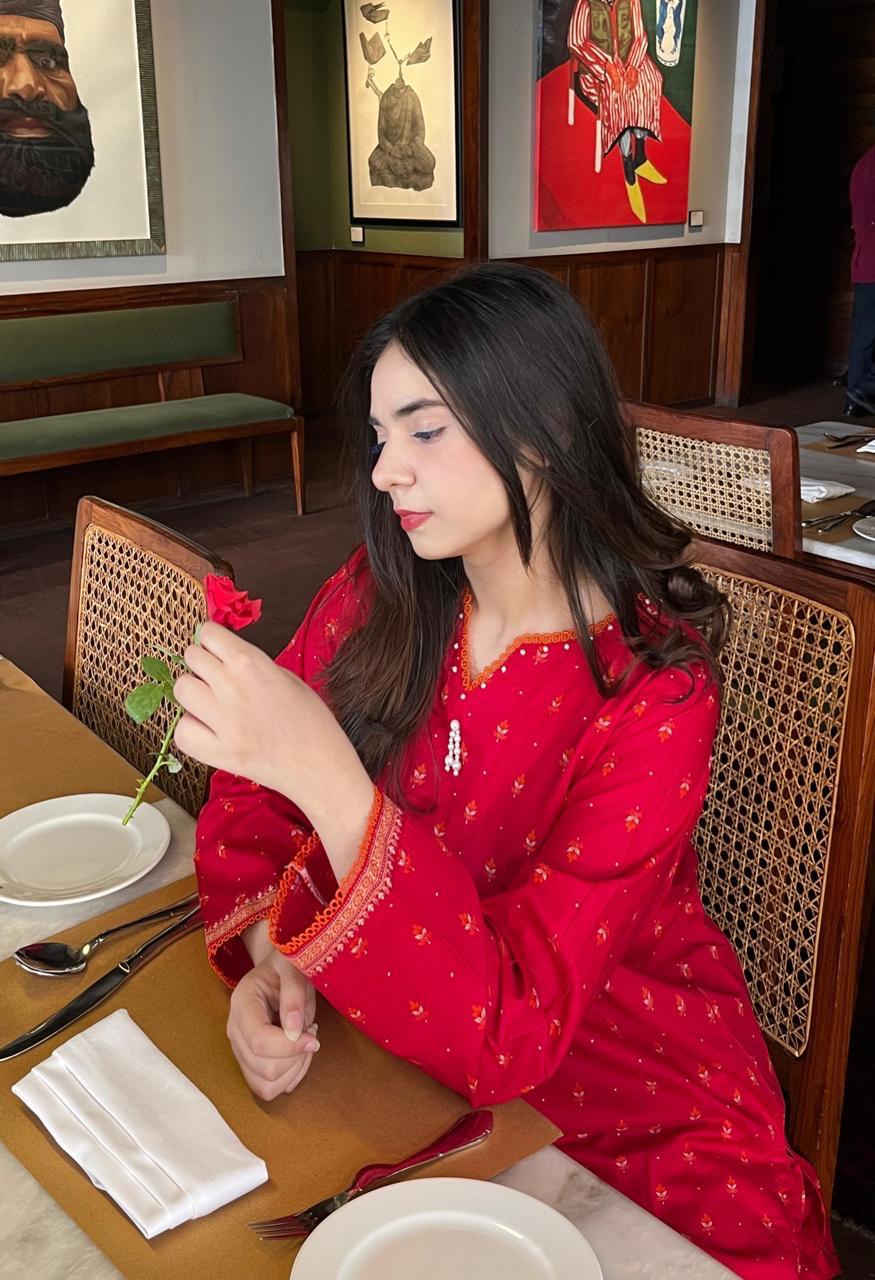 ZAREV Vibrant Red Printed 3-Piece Stitched Lawn Suit