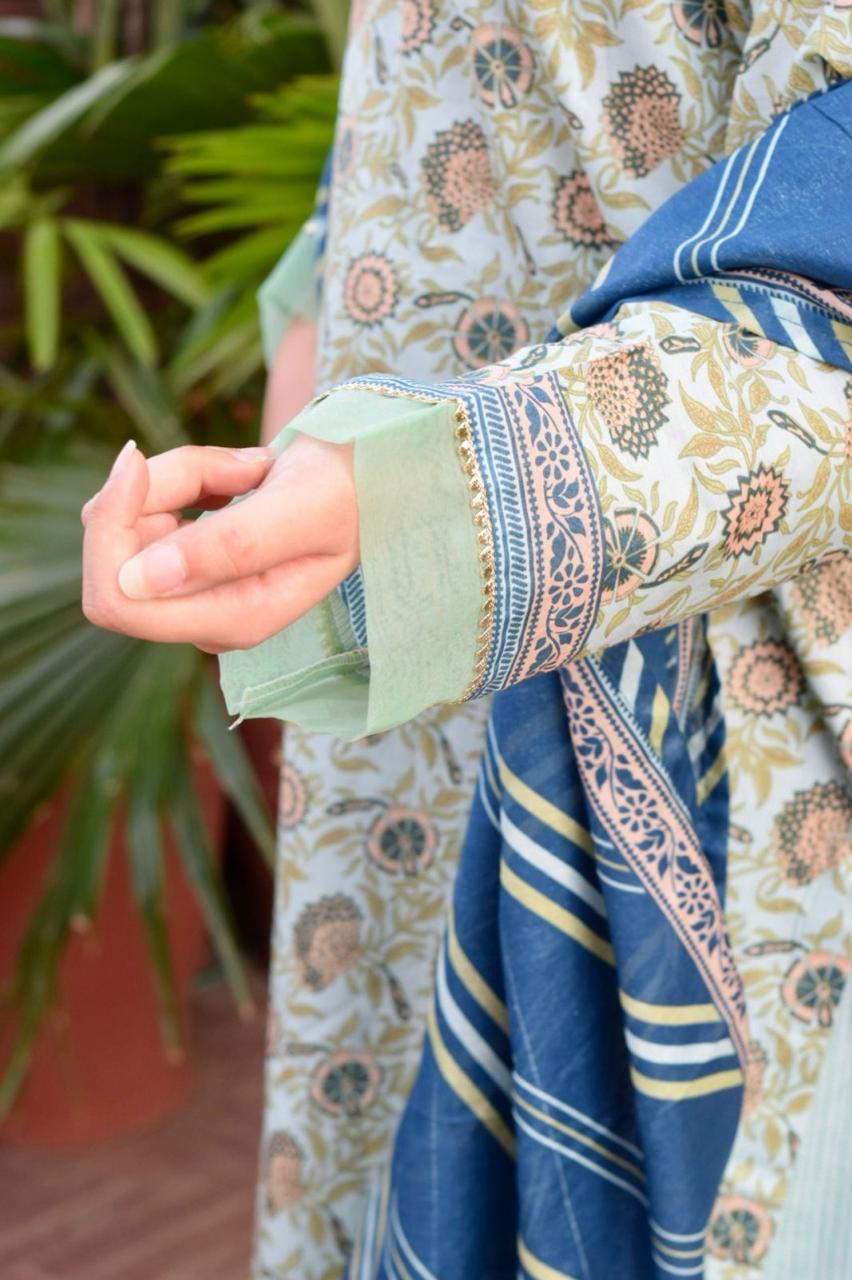 ZAREV Pastel Mint Botanical Stitched Lawn Collection