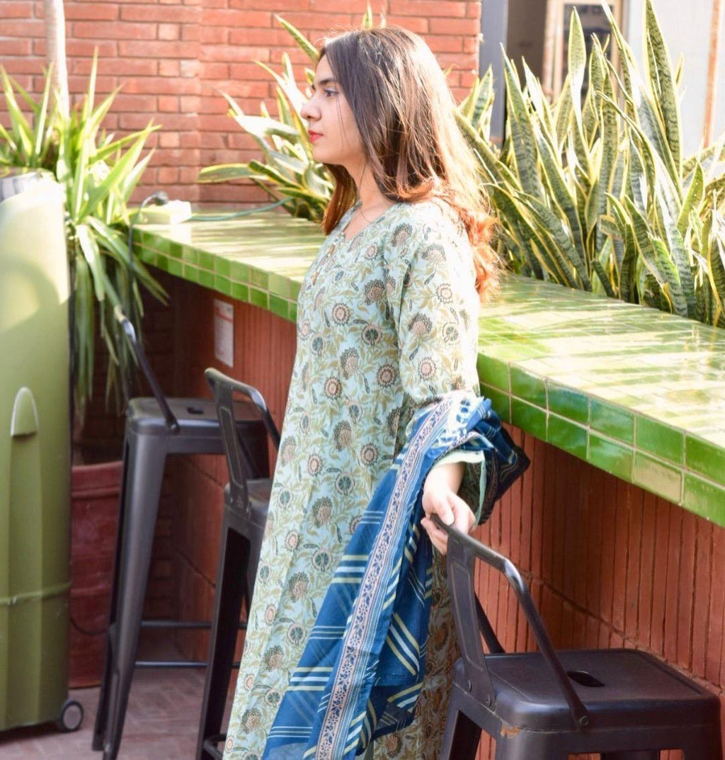 ZAREV Pastel Mint Botanical Stitched Lawn Collection
