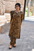 ZAREV Brown Cheetah Print Lawn 3PC Suit with Embellished Neckline