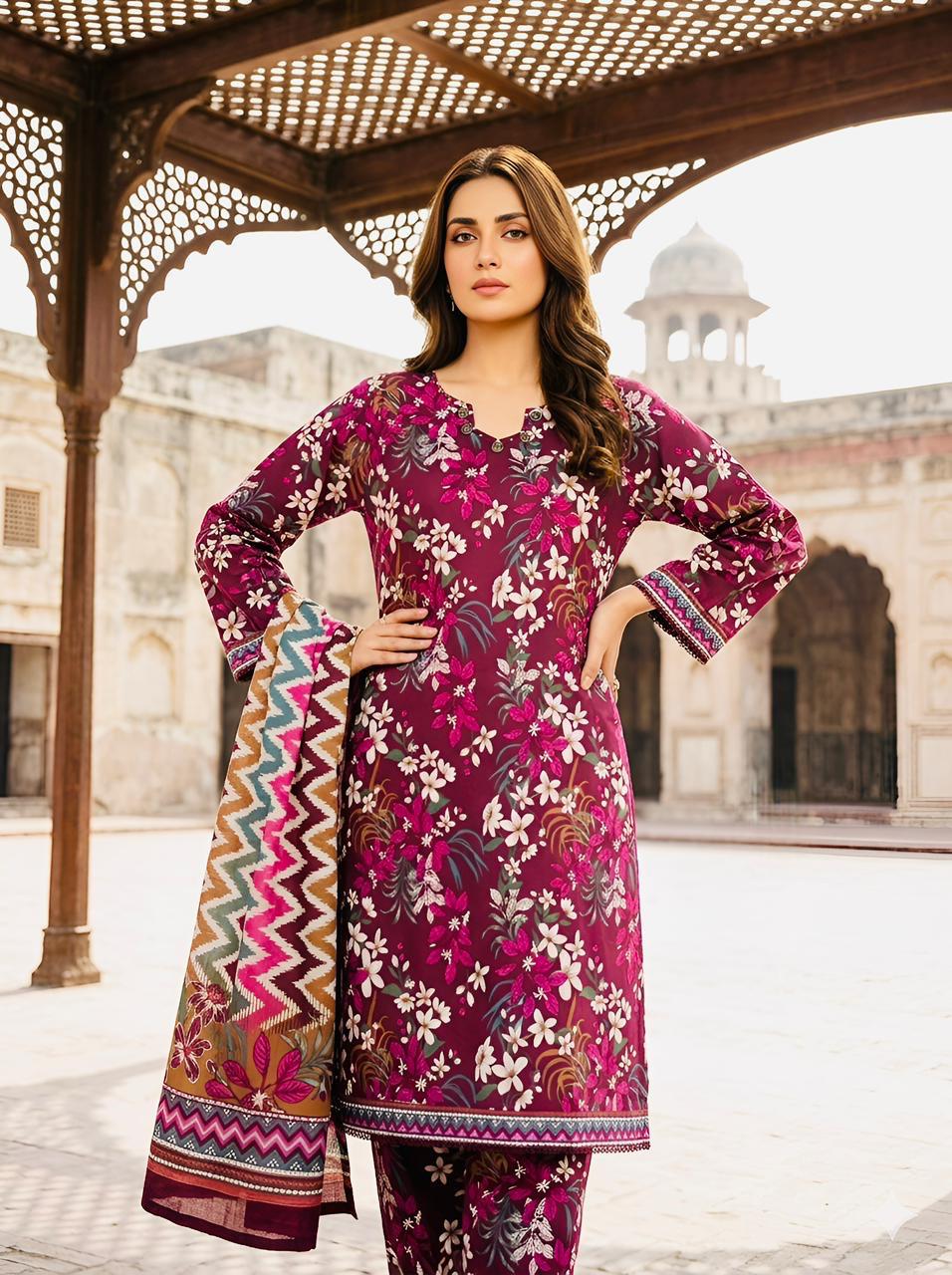 ZAREV Magenta Rose Botanical Stitched Lawn Collection