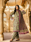ZAREV Sage Green Floral Printed 3-Piece Stitched Lawn Suit