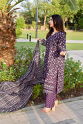 ZAREV Aubergine Purple Embroidered Lawn 3PC Suit with Striped Dupatta