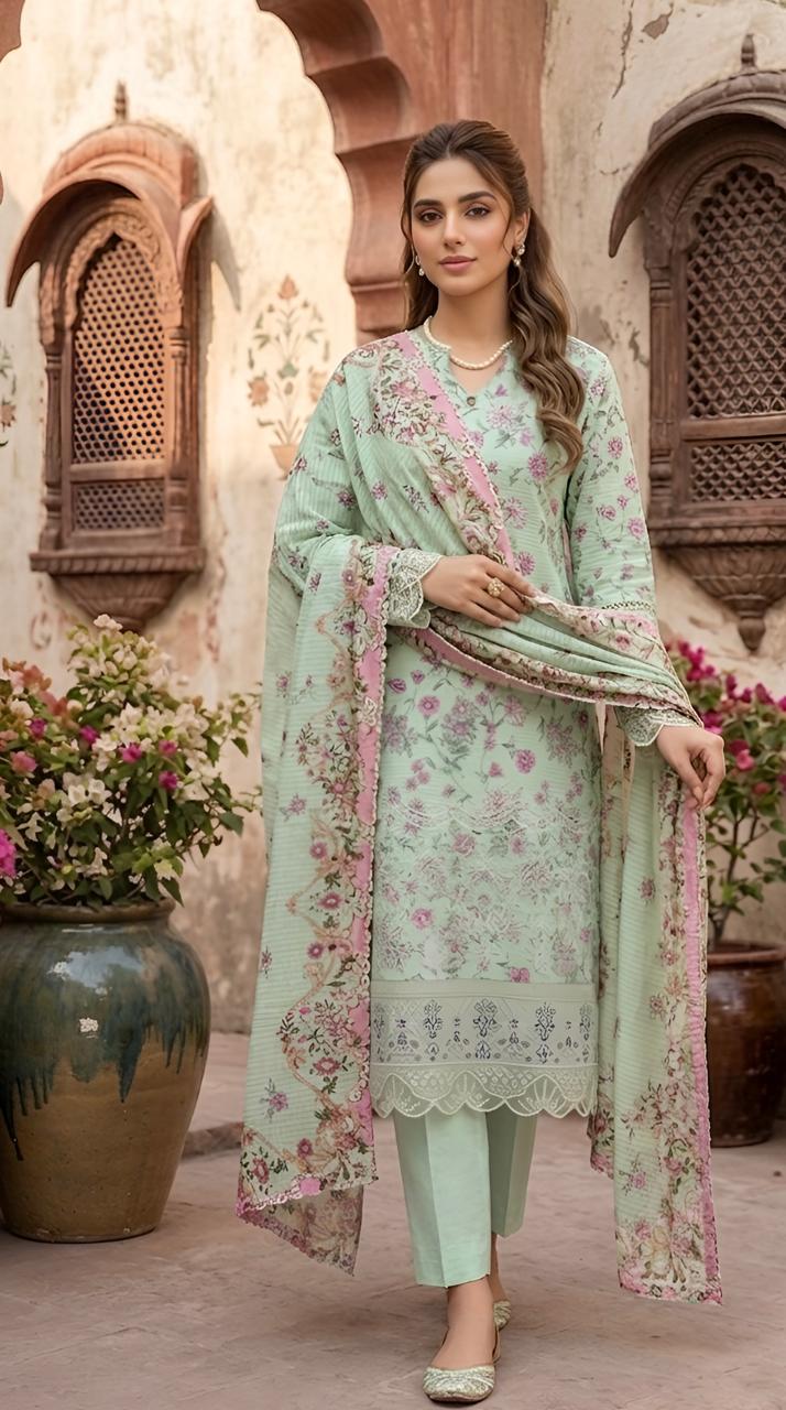 ZAREV Mint Green Floral Embroidered Stitched Lawn Collection