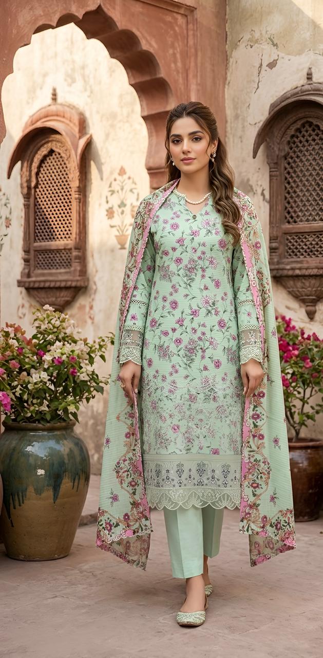 ZAREV Mint Green Floral Embroidered Stitched Lawn Collection