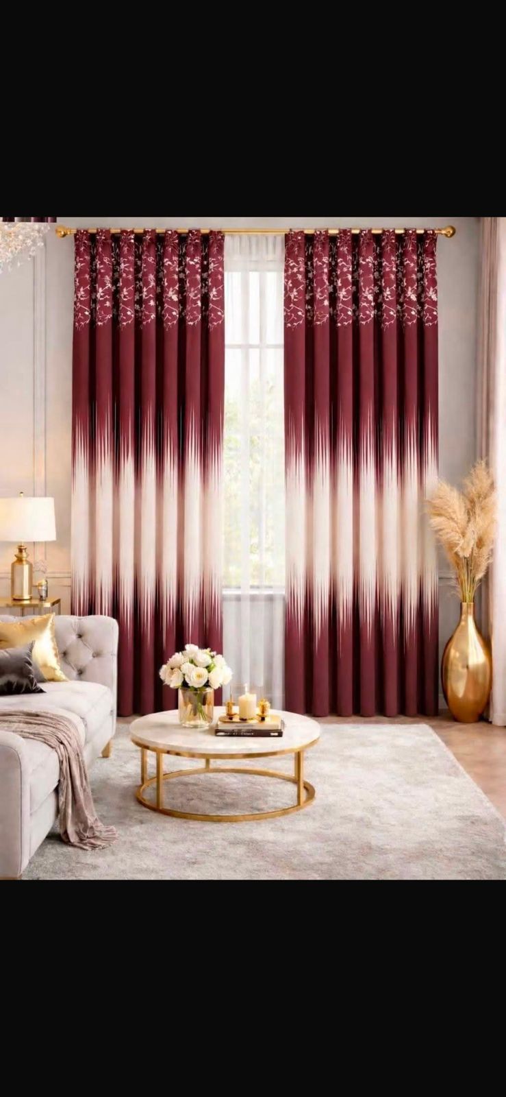 ZAREV Digital Velvet Curtains – Burgundy Floral