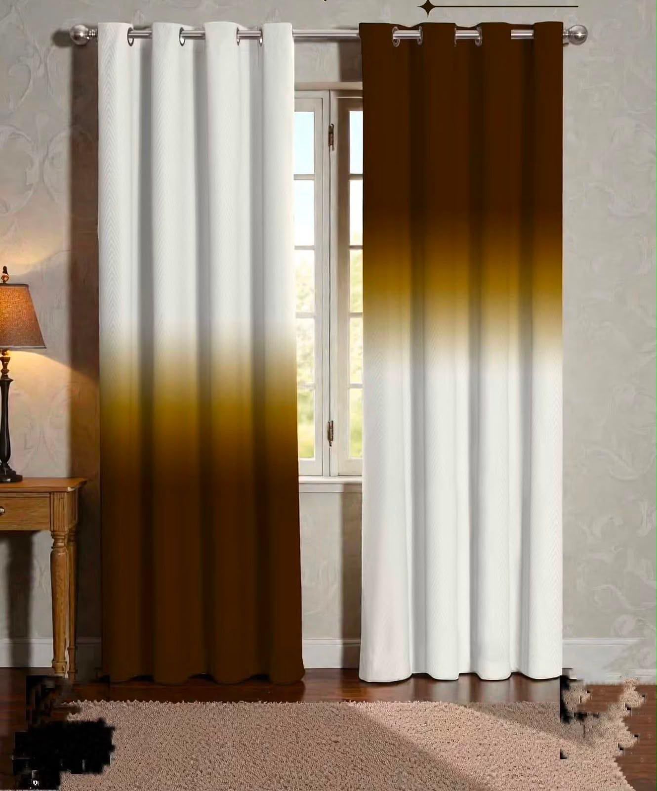 ZAREV Digital Velvet Curtains – Caramel Ivory Ombre