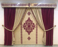 ZAREV Royal Maroon & Gold Velvet Curtain Set with Wooden Pelmet
