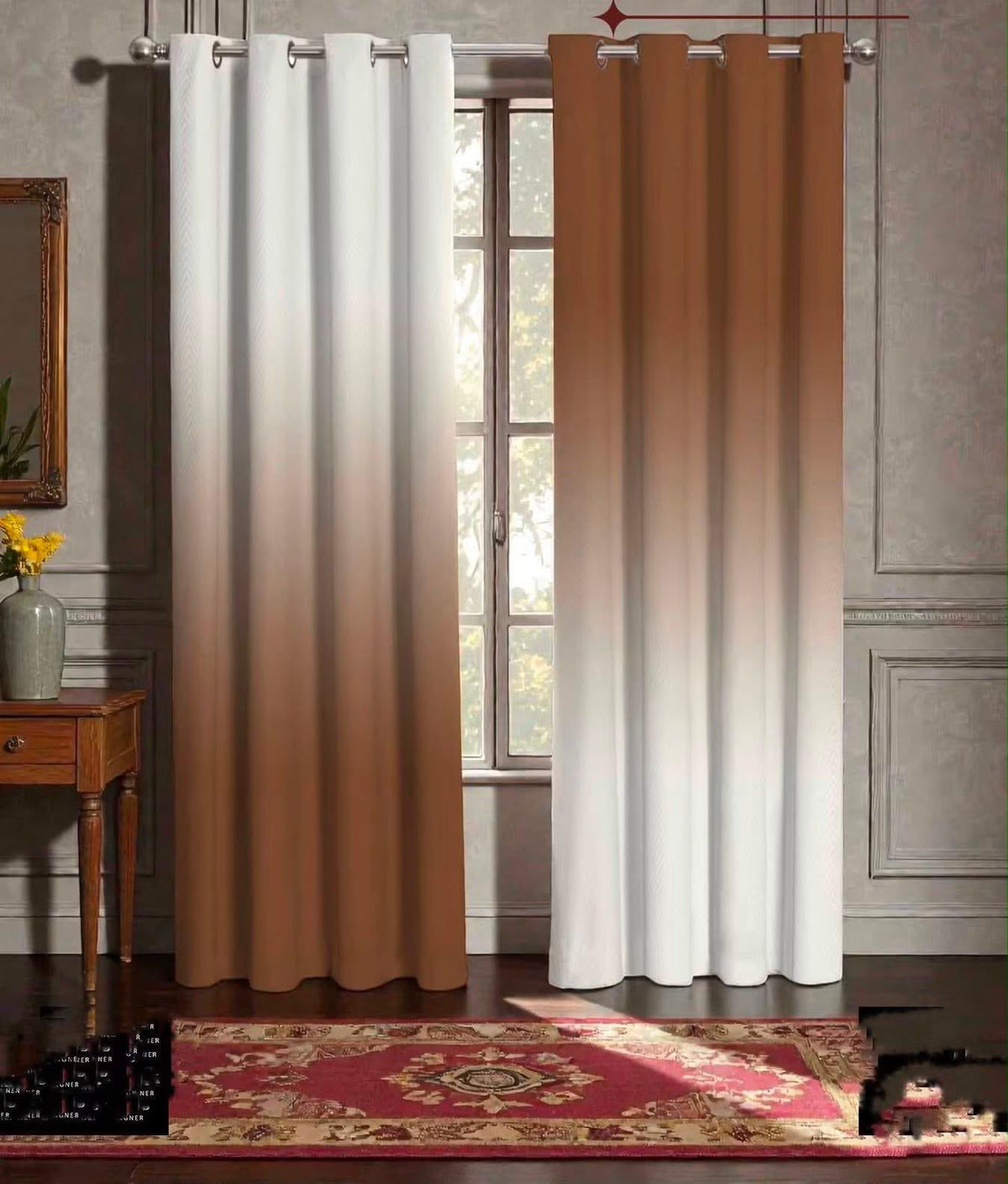 ZAREV Digital Velvet Curtains – Caramel Ivory Ombre